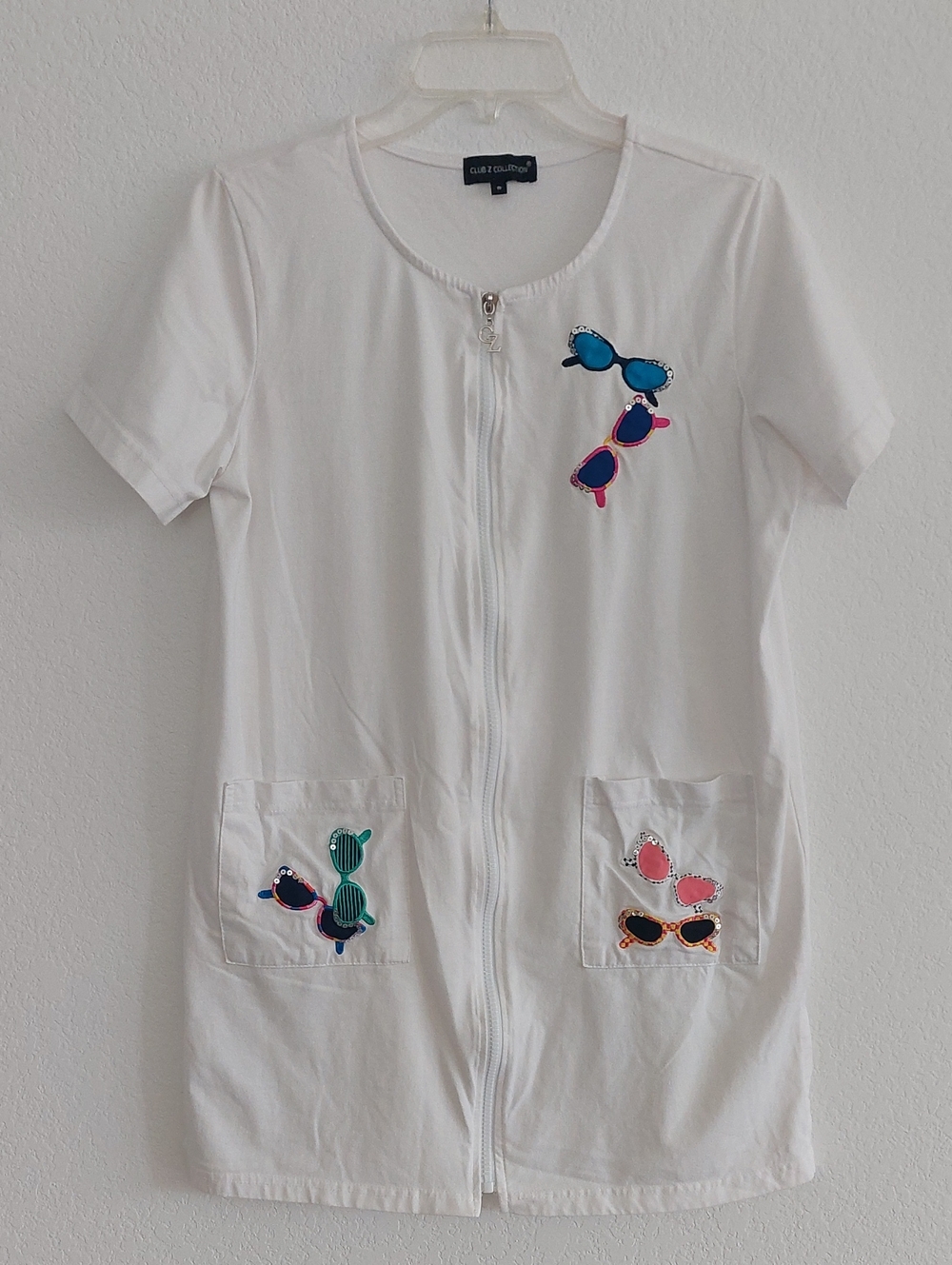 CLUB Z COLLECTION Swim Cover-Up White Dress with Embroidered Sunglasses